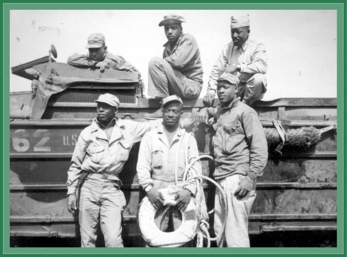 On March 11, 1945, seeking to rescue a Marine who was drowning in the surf at Iwo Jima, 6 African American soldiers narrowly miss death in their DUKW amphibious truck.