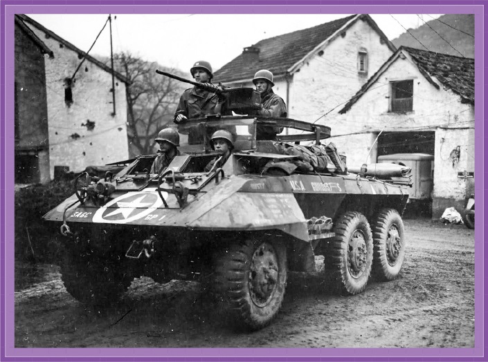 M20 Armored Car of the 3rd Army 6th Mechanized Cavalry Group (MCG) with distinctive .50-cal machine gun on M49 ring mount February 17, 1945.