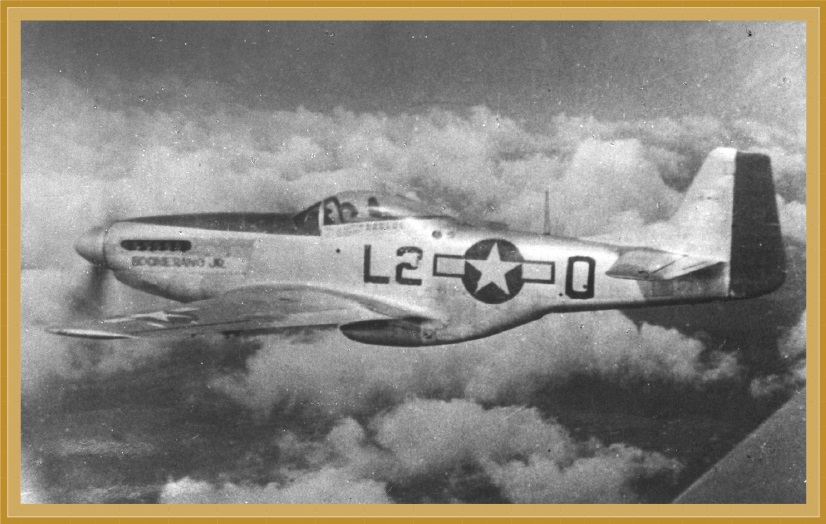 P-51D Mustang (L2-O, serial number 44-14423) nicknamed "Boomerang Jr." flown by Captain Art Jeffrey of the 479th Fighter Group, 434th Fighter Squadron.